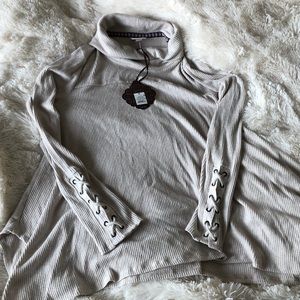 Boho thermal style sweater cream tunic